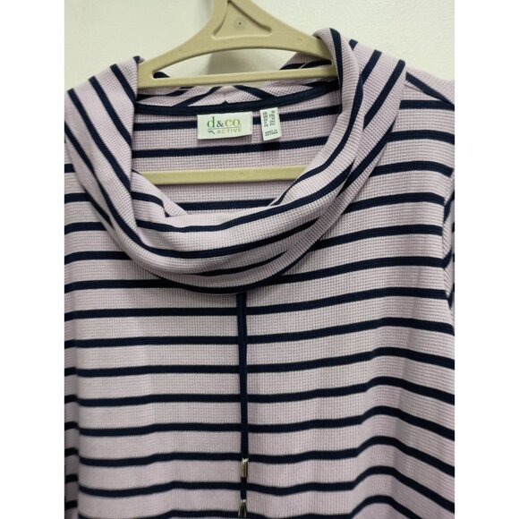 Denim & Co Active Womens Tunic Top Sz 1X Purple Striped Thermal Cowl Neck Lounge - Picture 2 of 7